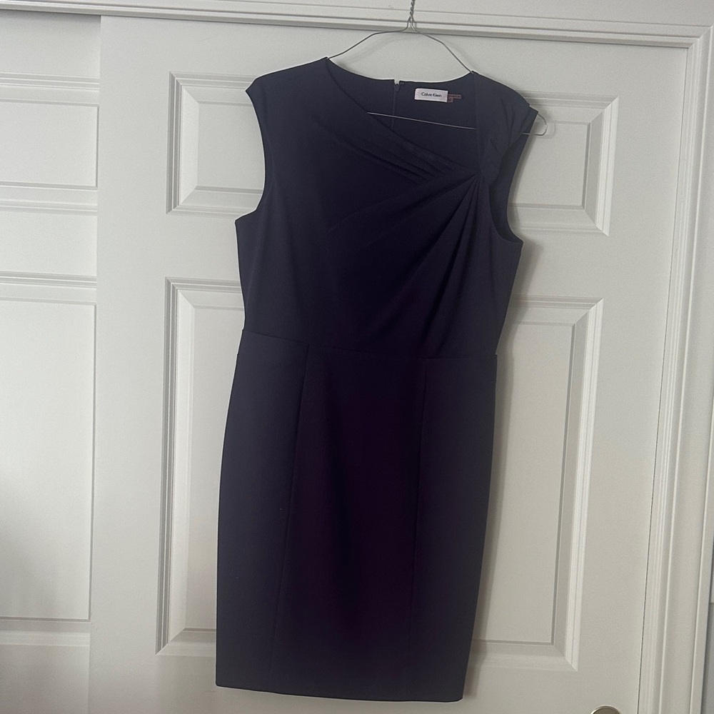 Calvin Klein Purple Asymmetrical neckline Sheath Dress